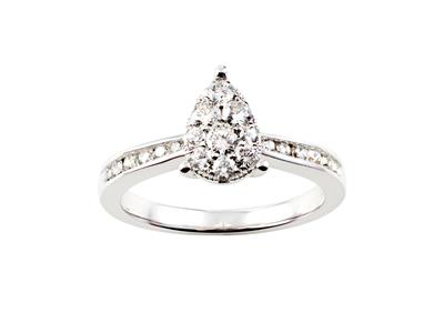 Bague forme poire 9.50 mm, corps serti, diamants ronds total 0,55ct, Or gris 18k, doigt 50 - Image Standard - 1