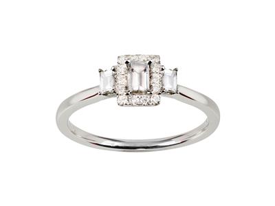 Bague forme rectangle 6 mm, diamants ronds, baguettes et tapers total 0,36ct, Or gris 18k, doigt 50 - Image Standard - 1