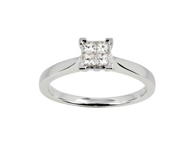 Bague solitaire carré 4,50 mm, 4 diamants princesse 0,21ct, Or gris 18k, doigt 50