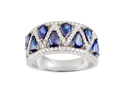 Bague Arlequin 9,50 mm, diamants 0,47ct et saphirs 2,14ct, Or gris 18k, doigt 54