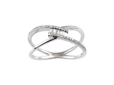 Bague croisée, diamants ronds et baguettes 0,18ct, Or gris 18k, doigt 52 - Image Standard - 1