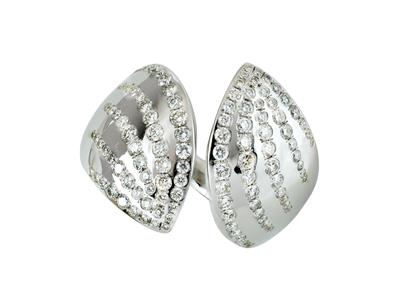 Bague ouverte feuilles 18 mm, diamants 1,02ct, Or gris 18k, doigt 52 - Image Standard - 1