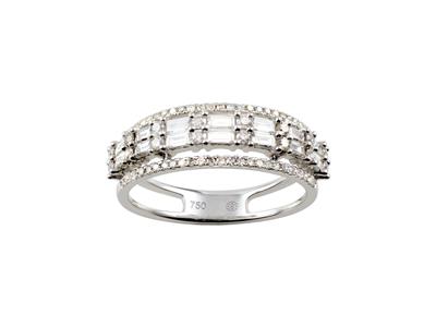 Bague 4 rangs 6,50 mm, diamants baguettes et ronds total 0,70ct, Or gris 18k, doigt 54