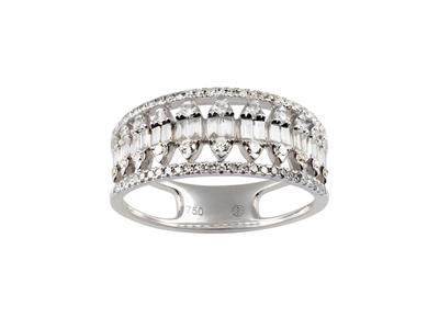 Bague Navettes 8 mm, diamants baguettes et ronds 0,58ct, Or gris 18k, doigt 54 - Image Standard - 1