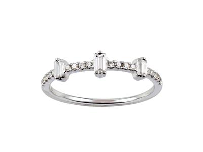 Bague forme rectangle, diamants ronds et baguettes total 0,31ct, Or gris 18k, doigt 54 - Image Standard - 1