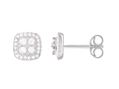 Boucles d'oreilles puces carrées, diamants 0,36ct, hauteur 7 mm, Or gris 18k - Image Standard - 1