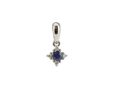 Pendentif solitaire saphir 0,14ct, entourage diamants 0,02ct, Or gis 18k