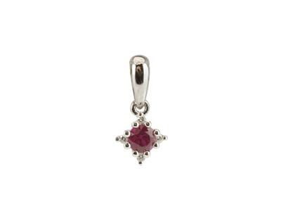 Pendentif solitaire rubis 0,14ct, entourage diamants 0,02ct, Or gis 18k