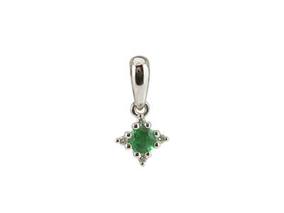 Pendentif solitaire émeraude 0,14ct, entourage diamants 0,02ct, Or gis 18k - Image Standard - 1