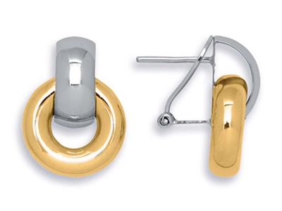 Boucles d'oreilles 14 mm, anneau gris dans cercle jaune, Or bicolore 18k - Image Standard - 1