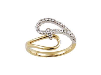 Bague double boucle, diamants 0,26ct, Or bicolore 18k, doigt 56