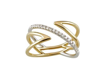 Bague croisée, diamants 0,18ct, Or bicolore 18k, doigt 54