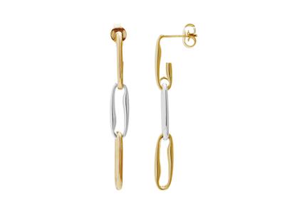 Boucles d'oreilles 3 mailles rectangles fantaisie pendantes, 45 x 6 mm, tube creux, Or bicolore 18k - Image Standard - 1