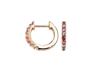 Créoles rainbow, diamètre intérieur 9,20 mm, diamants 0,08ct et saphirs roses et orange 0,33ct, Or rose 18k