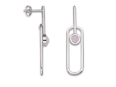Boucles d'oreilles pendantes, rectangle Quartz rose, 40 mm, Argent 925 rhodié - Image Standard - 1