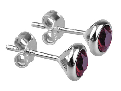 Boucles d'oreilles pierre de naissance Juillet, Cristal couleur rubis, 4 mm, Argent 925 - Image Standard - 1