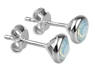 Boucles d'oreilles pierre de naissance Octobre, Cristal couleur opale blanc 4 mm, Argent 925 - Image Standard - 1