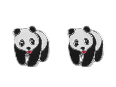 Boucles d'oreilles Panda laqué, Argent 925 - Image Standard - 1