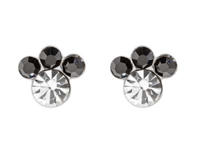 Boucles d'oreilles Empreinte de patte, Argent 925, cristal noir et blanc, la paire - Image Standard - 1